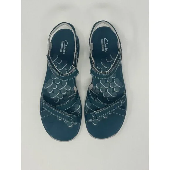 Clarks Women's Tresca Trace Sandal Size 8 Teal Adjustable Strappy - Picture 6 of 7